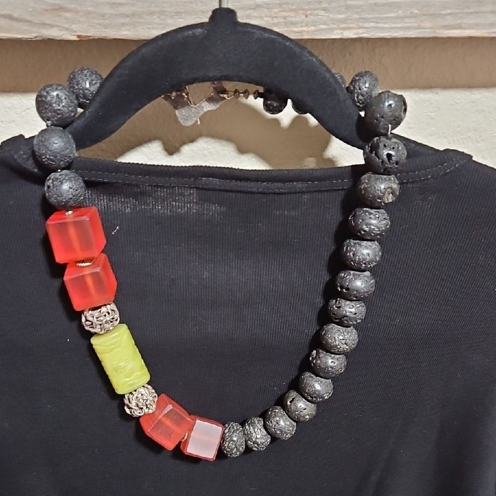 Rm Shoe Studio Black and Red Statement Necklace